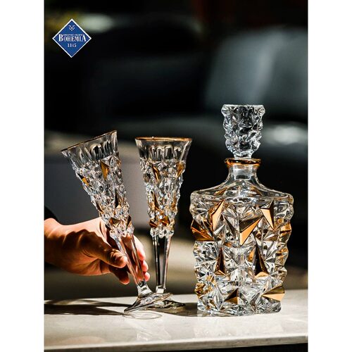 捷克进口BOHEMIA水晶玻璃描金红酒杯葡萄酒杯香槟杯酒具家用套装