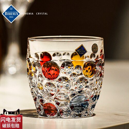 捷克进口BOHEMIA手工彩绘水晶玻璃创意威士忌洋酒杯果汁啤酒水杯