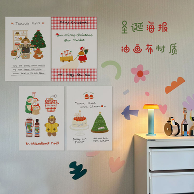 敲可爱圣诞画芯手绘系列可爱 圣诞装饰咖啡厅海报