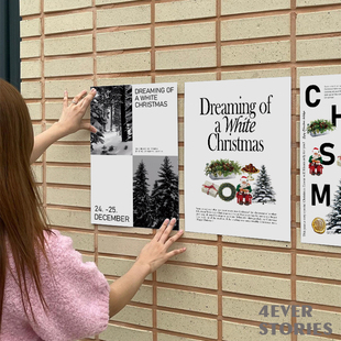 饰海报 圣诞简约室内客厅装 圣诞 黑白极简色系墙上