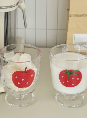 高颜值玻璃杯女番茄杯子饮料果汁杯2025新款家用喝水杯高脚甜品杯