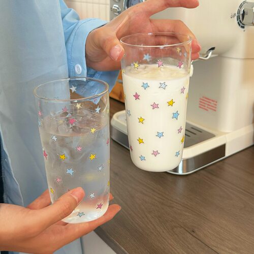 ins彩色满天星玻璃杯耐冷热家用咖啡杯水微波炉专用早餐果汁杯