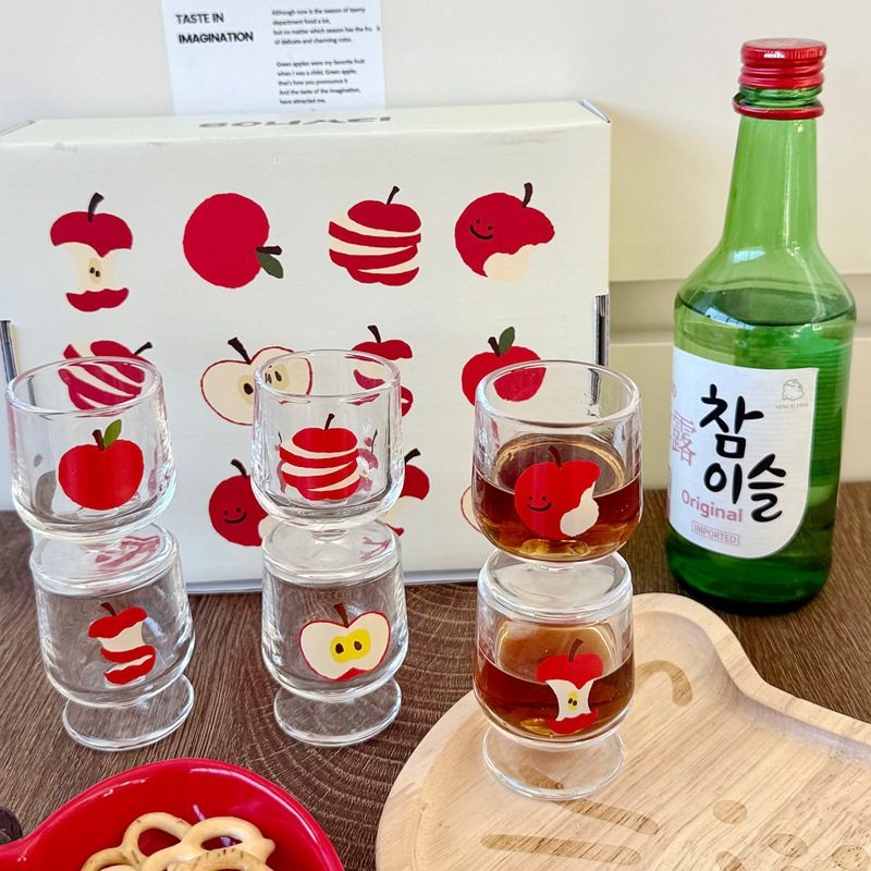 彩盒装丨一两小酒杯6只可爱苹果玻璃白酒杯一口杯家用女生微醺杯,餐饮具,白酒杯,淘宝优惠券,粉丝福利购,淘宝优惠卷