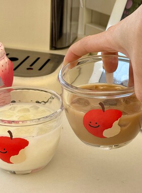 ins风小号玻璃杯可爱苹果图案玻璃杯浓缩咖啡水杯迷你酸奶小杯子