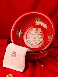 结婚脸盆搪瓷盆陪嫁洗脸盘娘家新娘喜事大红色女方嫁妆一对盆子
