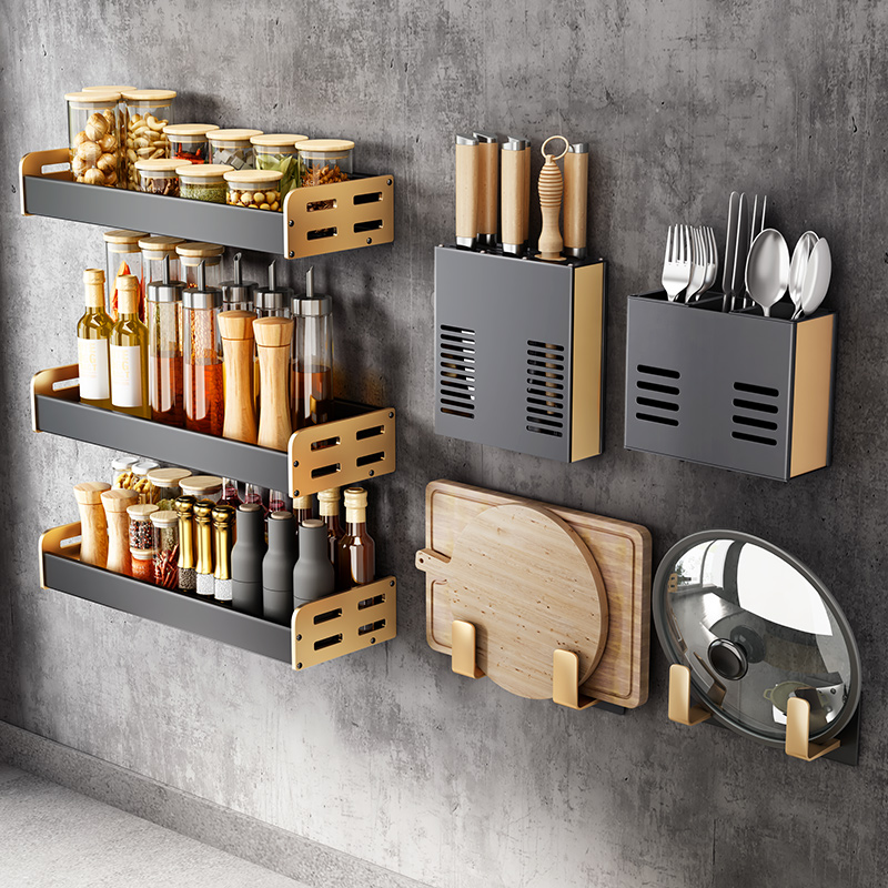 太空铝厨房置物架免打孔壁挂式刀架调味料多功能墙上挂钩收纳架子怎么看?