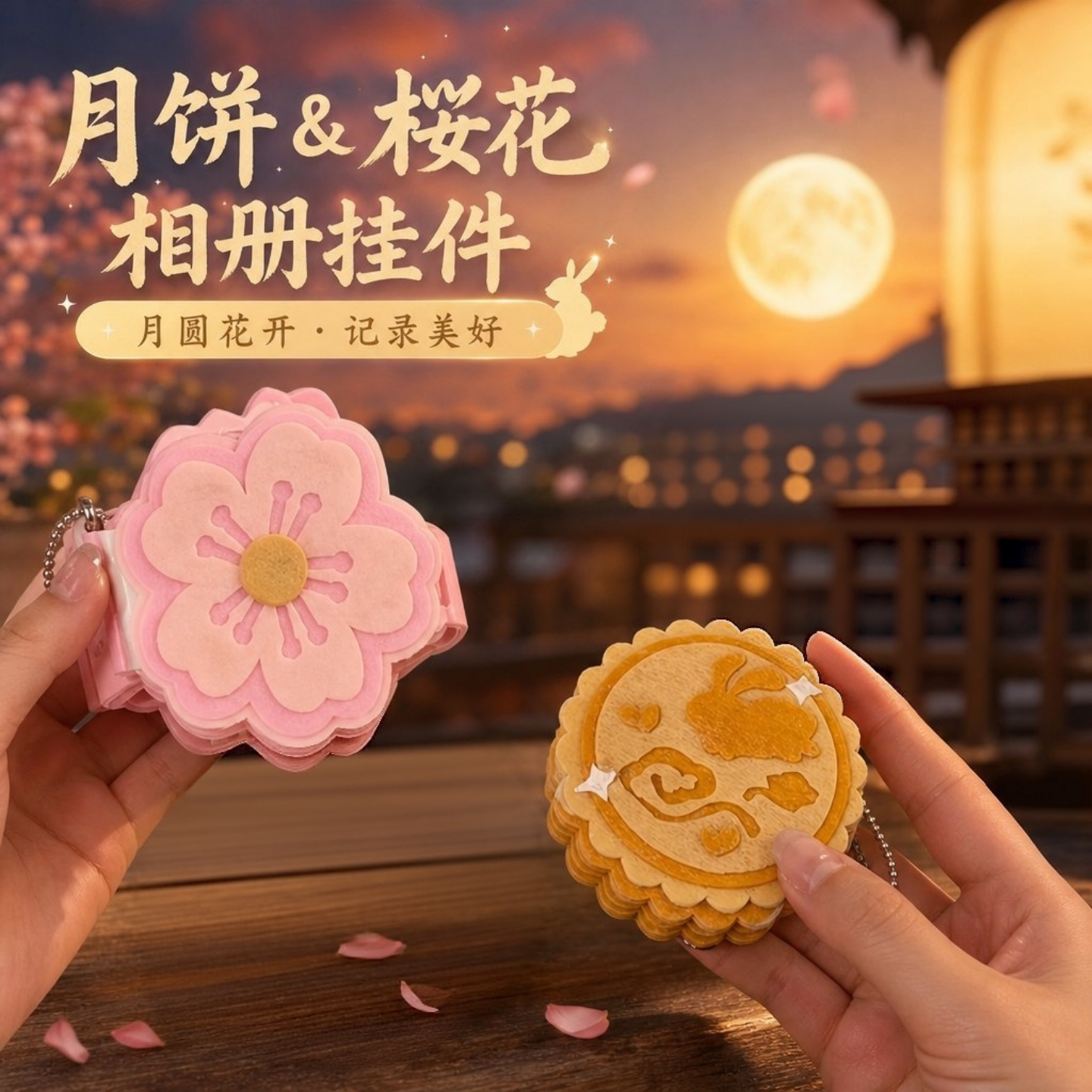 中秋樱花不织布免剪月饼挂件