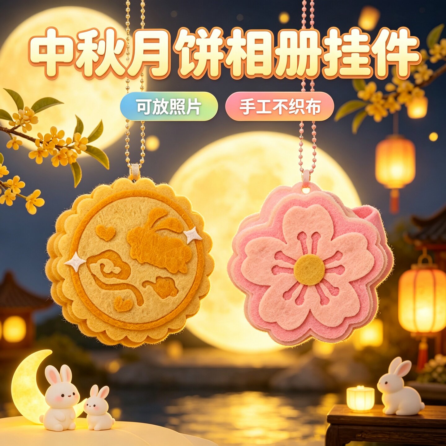中秋玉兔月饼相册挂件材料包