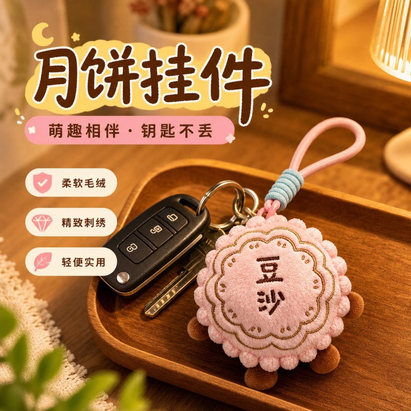 中秋仿真月饼毛绒包挂钥匙扣