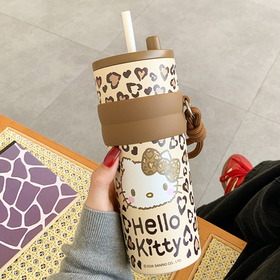 可爱保温杯女生大容量带吸管水杯新款2025高颜值陶瓷内胆咖啡杯子