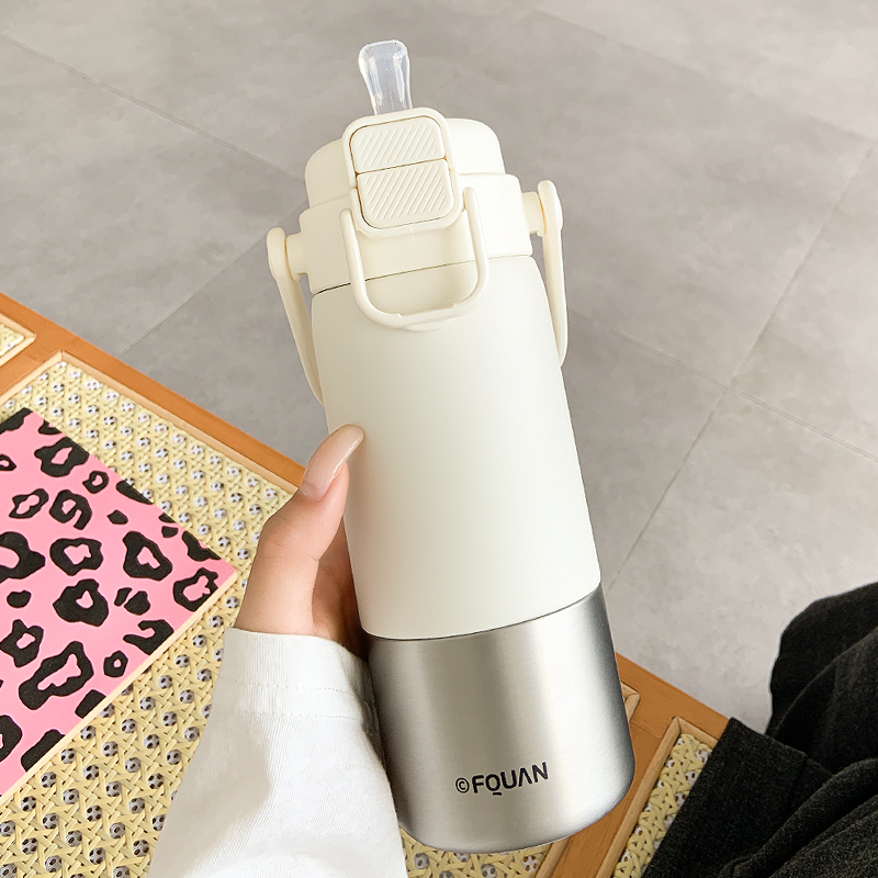简约吸管保温杯女士高颜值2025新款便携带盖316L不锈钢水杯子男生