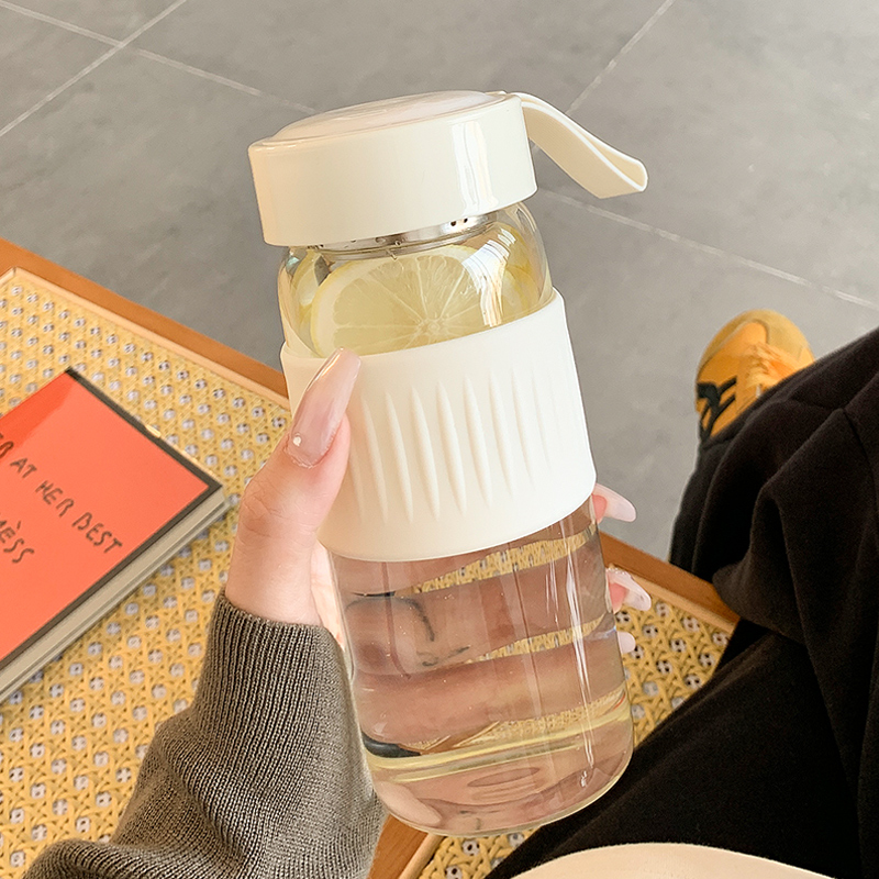 简约玻璃水杯带茶隔小巧便携