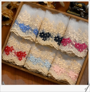 宽10cm双色金线刺绣网纱蕾丝花边辅料 家纺拼接布料 DIY手工服装