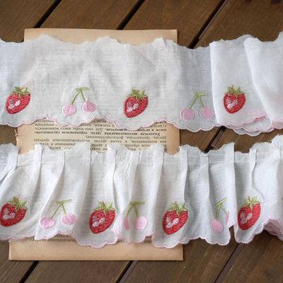 8cm宽草莓樱桃刺绣棉布花边辅料