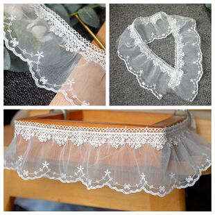 8cm宽压褶网纱花边蕾丝刺绣雪纺服装辅料DIY裙摆衣领娃衣花边装饰