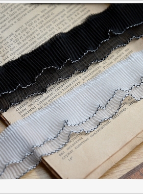 宽4cm黑白色双层雪纺风琴皱褶花边服装辅料蕾丝边装饰diy手工材料