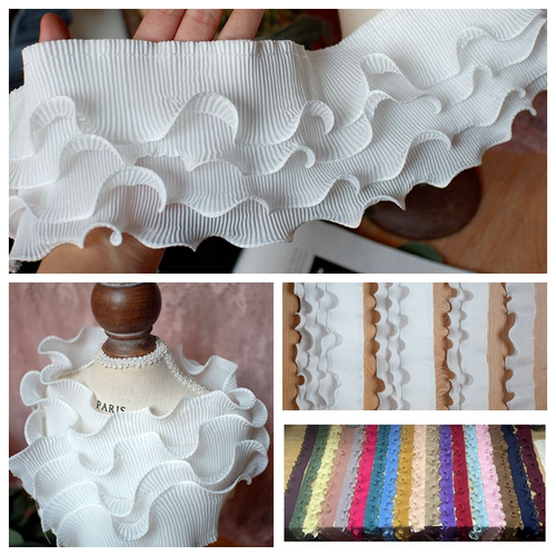 1米价 双层木耳皱褶花边 雪纺松紧花边 百褶裙边 DIY服装装饰辅料