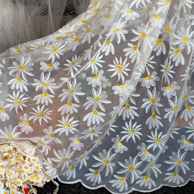 宽网布料雏菊绣花柔软蕾丝手工