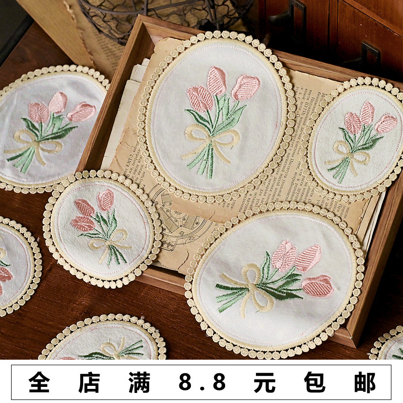 复古毛绒绣花朵布贴刺绣