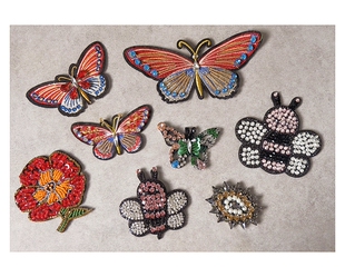 贴花 饰时尚 手工花朵钉珠布贴串珠辅料 diy徽章配件衣服补丁贴装