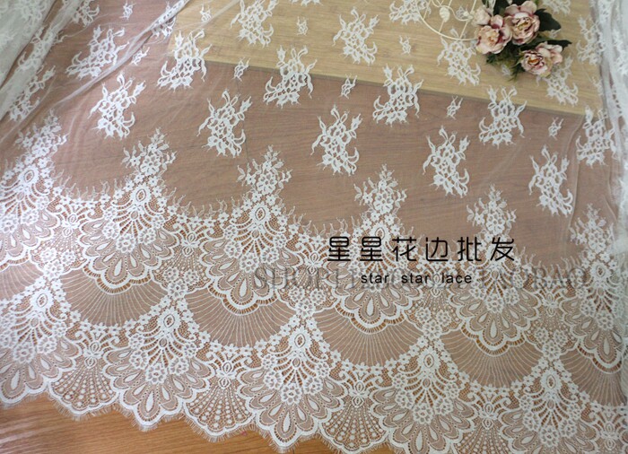 欧式出口睫毛蕾丝布料面料长3米 DIY服装礼服连衣裙婚庆装饰布料