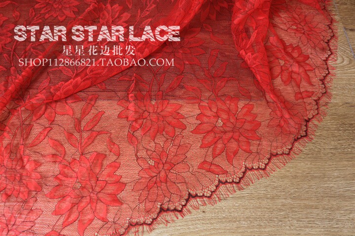 3米价 红色走秀款睫毛蕾丝花边布料 DIY睡裙服装打底衫裙子面料