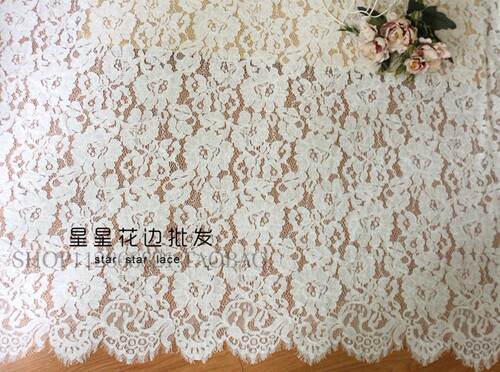 3米长重磅锦棉睫毛蕾丝面料DIY婚纱礼服窗帘婚庆台布服装裙子布料