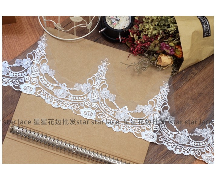宽16cm单边波浪网纱刺绣蕾丝花边 DIY服装裙摆婚纱头纱装饰辅料,居家布艺,花边,淘宝优惠券,粉丝福利购,淘宝优惠卷