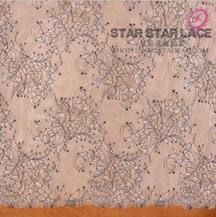 3米价 时尚黑色双色钩花睫毛蕾丝布料 DIY连衣裙服装制衣蕾丝面料