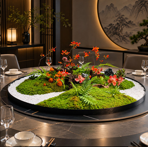 高端餐厅餐桌电动转盘花艺摆件