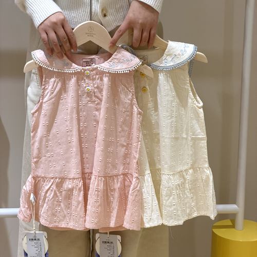 旺贝特夏季女童纯棉绣花领娃娃裙