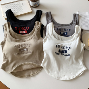 2025新款 外穿上衣复古刺绣吊带背心女带胸垫内搭 内衣打底抹胸短款