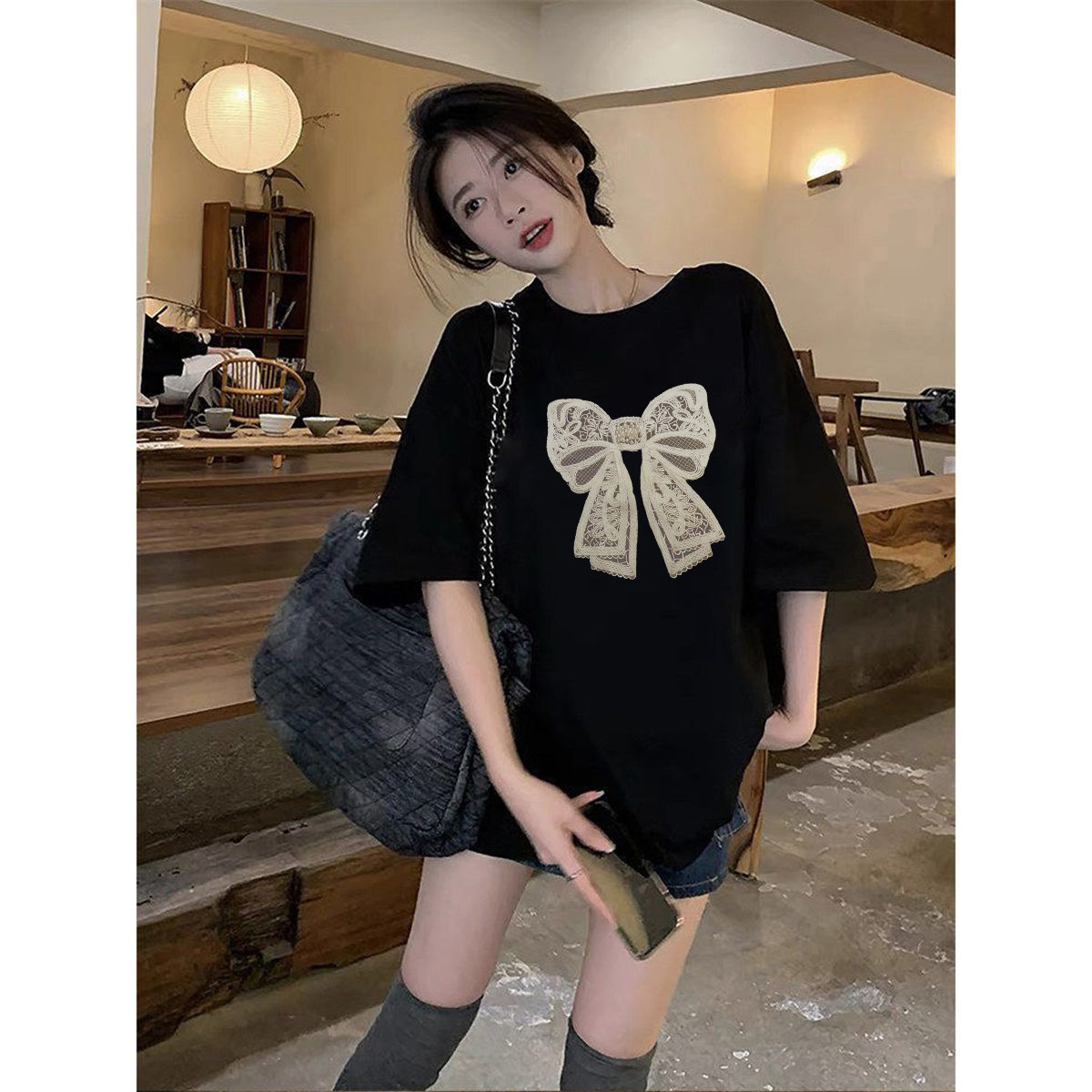 夏季新款宽松黑色短袖纯棉T恤女显瘦百搭潮流半袖上衣韩版小众ins