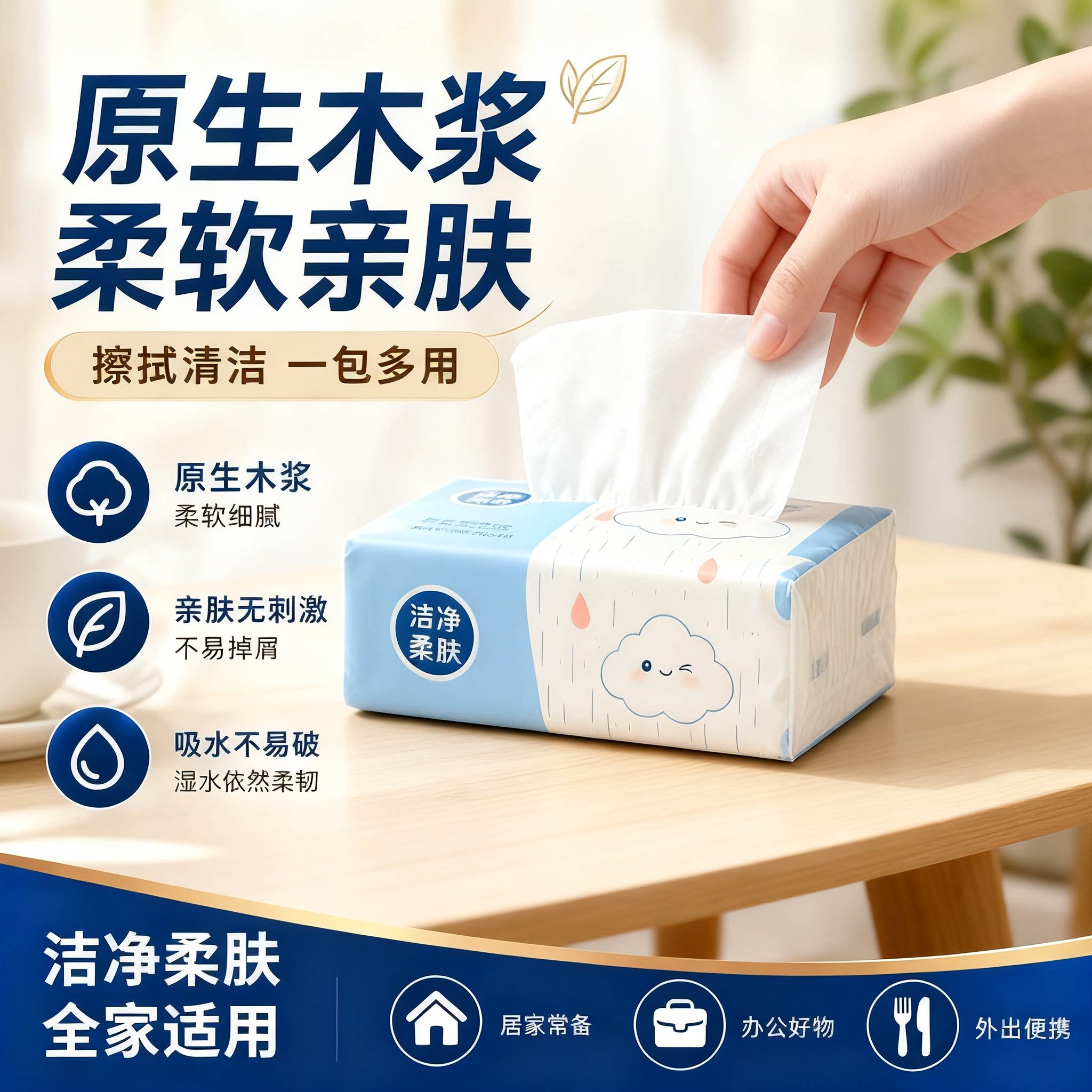 原生木浆抽取式纸巾柔软亲肤吸水性强家用纸巾洁净安心加厚通用图片