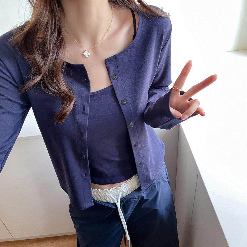 基础款莫尔百搭小开衫女薄款短款短外套