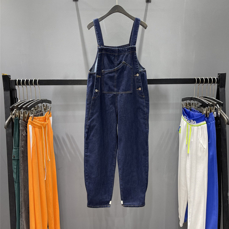深蓝色减龄牛仔背带裤女新款宽松显瘦时尚休闲洋气直筒连体哈伦裤,女装/女士精品,婚纱,淘宝优惠券,粉丝福利购,淘宝优惠卷