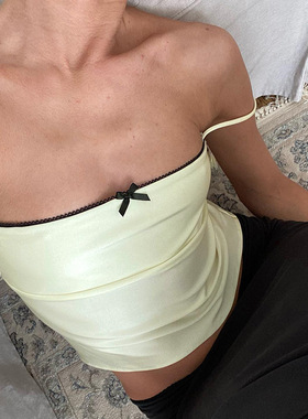 Tank top small lace bow satin small strap 花边蝴蝶结缎面吊带