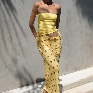 Strapless hollowed out polka dot dress抹胸镂空波点性感连衣裙