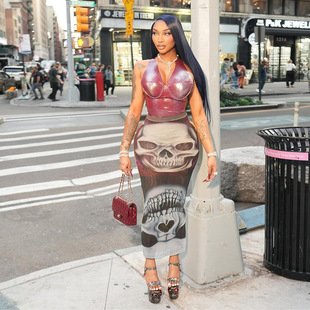 high hip waist skirt 印花包臀高腰半身长裙女 Printed 时尚 bag