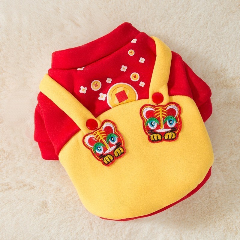 新年宠物唐装醒狮翻领兔毛狗狗衣服秋冬加厚泰迪猫咪过年喜庆服饰