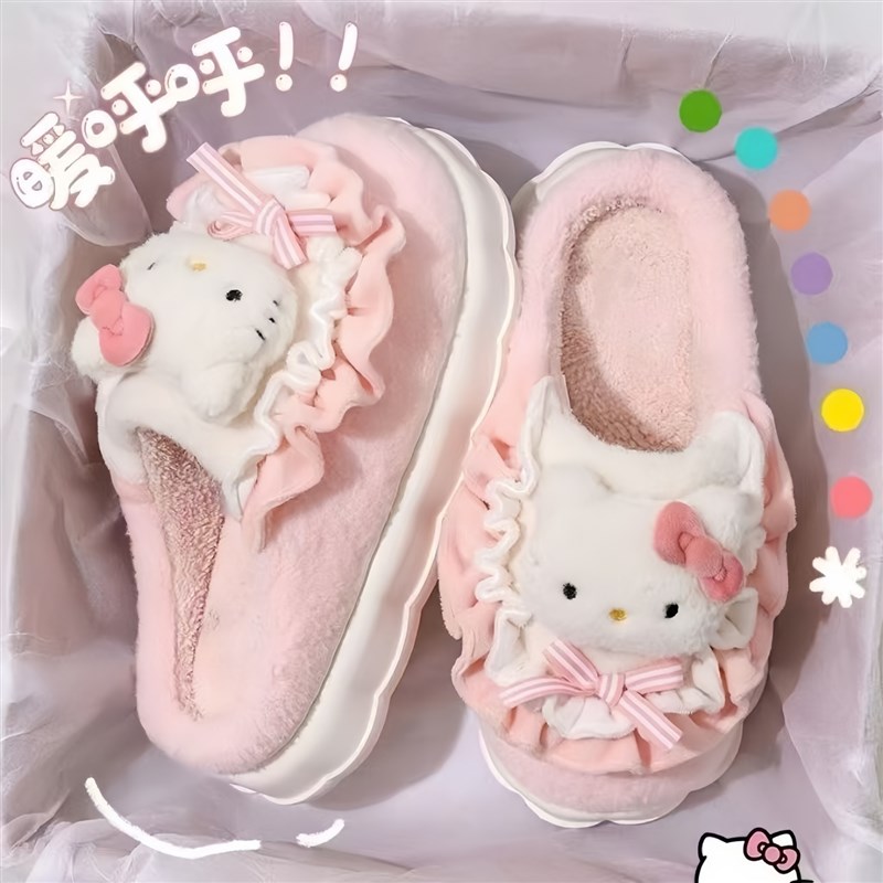 可爱棉拖鞋女士冬季包跟新款加绒家居室内保暖毛毛鞋子踩屎感舒适