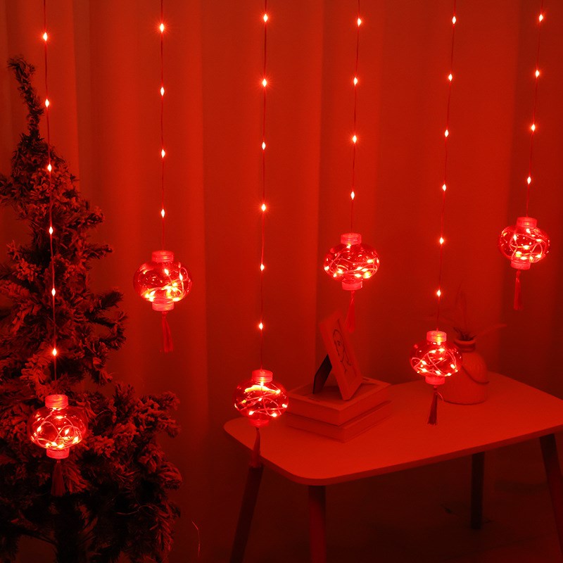 led灯串元宵节新年房间装饰皮线窗帘灯春节过年喜庆红灯笼窗帘灯