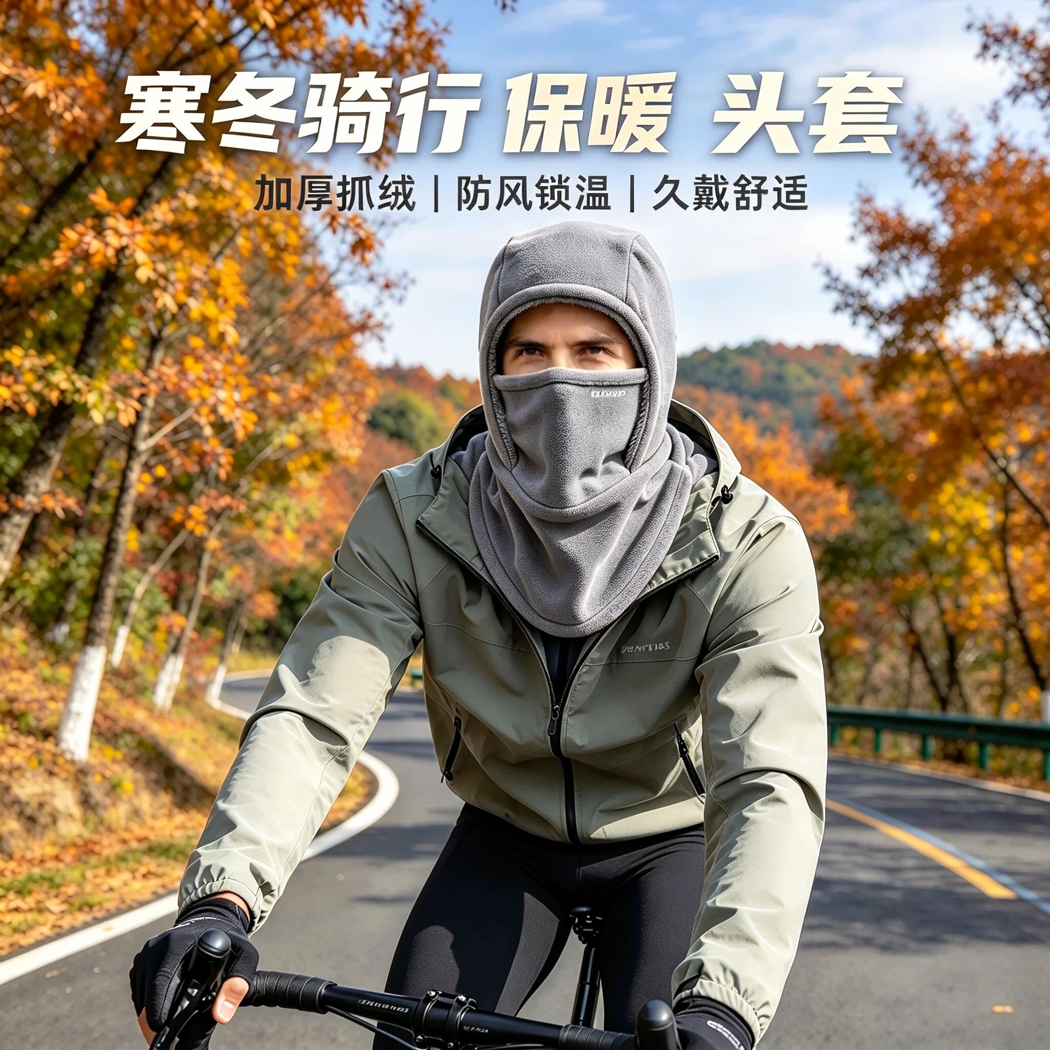 男士骑行头套保暖防风面罩加绒加厚防寒自行车围脖一体户外冬护脖