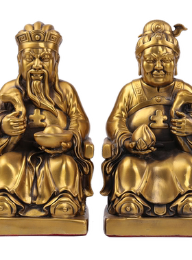 纯黄铜神像供奉土地公土地婆