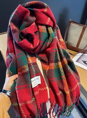 BGCG秋冬温暖~新年礼物红绿格子羊绒围巾披肩生日送女友保暖围脖