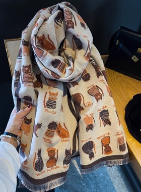 法国BGCG山羊绒围巾女秋冬季双面长款披肩百搭加厚保暖围脖两用