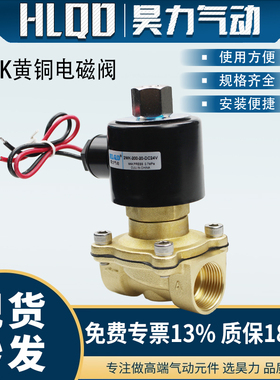 2W-160-15K系列常开全黄铜电磁阀水阀2分4分1寸管道AC220V/DC24V