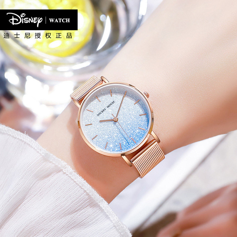 迪士尼新款学生女手表复古简约女士防水高级感满天星手表小众设计