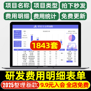 工程项目新品研发费用支出明细统计登记表单分类开支辅助台账科目