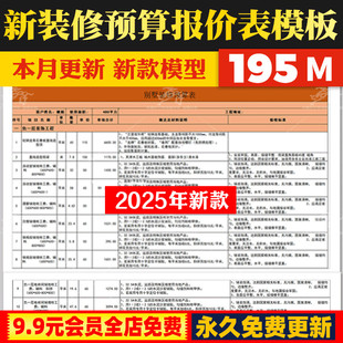 2025家装别墅装修花园预算报价表模板价格清单施工程进度表验收单